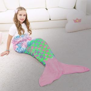 WERNNSAI Mermaid Tail Blanket - Glow in The Dark Mermaid Wearable Blanket, Kid（55"x24") (M)
