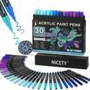 30 Colors Blue Tones Acrylic Paint Pens, Pro Color Series Markers Set with 0.7mm Extra Fine Tip for Wood, Canvas, Stone, Glass, and Ceramic- DIY Art Supplies for Kids, Adults & Artists