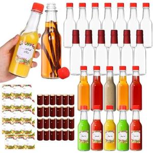 AuroTrends Hot Sauce Bottles 5 oz 18Pack, Empty Wine Bottles with Caps/Shrink Capsules/Stickers -5oz Clear Woozy Bottles/Glass Bottles with Lids (Red Lids- 5 fl.oz/ 18Pack)