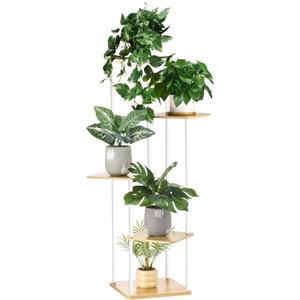 5 Tier Plant Stand Indoor Outdoor, Wood Metal Corner Shelf, Multiple Flower Pot Rack Holder Shelves, Planter Shelf Display Storage Organizer for Patio Living Room Balcony (White)