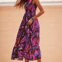 kinstell Women's Summer Boho Spaghetti Strap Square Neck Ruffle Casual Flowy Long Dress Beach Swing Party Maxi Dress (XL, Purple)