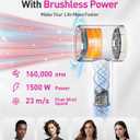 High-Speed Hair Dryer, 160,000 RPM Brushless Motor for Ultra-Fast Drying, 500M Ionic Negative for Frizz Reduce, Low Noise Thermo-Control Blow Dryer with Diffuser for Curly Hair Women and Men,White