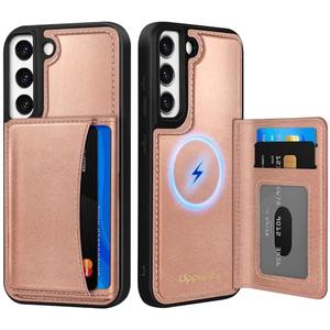 Uppuppy for Samsung Galaxy S22 Case with Wallet - Fits 4 Card Slots, Compatible with MagSafe for Women Aesthetic Durable PU Leather Credit Card Holder Kickstand Phone Cover for Samsung S22, Rose Gold