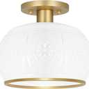 Brushed Brass Semi Flush Mount Ceiling Light with Clear Globe Glass, Modern Hallway Lighting Fixtures, Vintage Ceiling Light for Kitchen, Bedroom, Closet, Entryway, Porch (7.68in-ceiling, Gold+Milky)