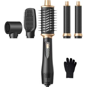 5 in 1 Blow Dryer Brush Set, 1000W Professional Hot Air Styler, Ionic Hair Dryer Brush, 3 Heat Settings, Auto Curling, Fast Drying, Ideal Hair Styling Tools Gift for Women, Black