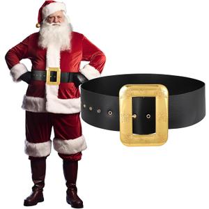 JASGOOD Christmas Santa Claus Adults Wide Leather Belt - Black Pirate Belt Gold Buckle Men Novelty Costume Cosplay Accessory (Fit Size 44"-54")