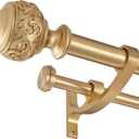 Double Curtain Rod, 1 inch Window Telescoping Drapery Double Rod 36 to 72 Inches (3-6 Feet), Classical Ball Finials,Premium Aluminum Brackets,Warm Gold