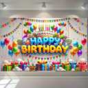 HOMETITUTE Happy Birthday Banner Colorful Balloon Banners Decoration Backdrop Kids Theme Banners Backgroun Happy Birthday Wall Banner Sign for Party Supplies Outdoor Holiday Decor 71x43 Inch