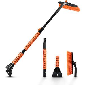EcoNour 44.7" 3 in 1 Snow Brush for SUV, 360° Pivoting Extendable Long Snow Brush for Car, Snow and Ice Scrapers for Windshield with Ergonomic Foam Grip for Car Truck SUV, Winter Car Accessories