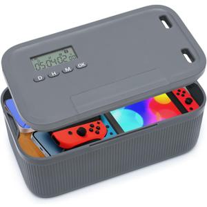 Timed Lock Box for Phone & Snacks | 2-in-1 Smart Lock with Digital Timer & Quick Access | BPA-Free Refrigerator Safe Container for Medicine,Electronics (5.5x5.5x6.3in) Gray