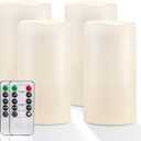 Homemory 6" x 4" Large Waterproof Outdoor Flameless Candles with Remote Control and Timer, Battery Operated Flickering LED Pillar Candles for Indoor Outdoor Lanterns, Porch, Long Lasting, Set of 4 (Ivory White)