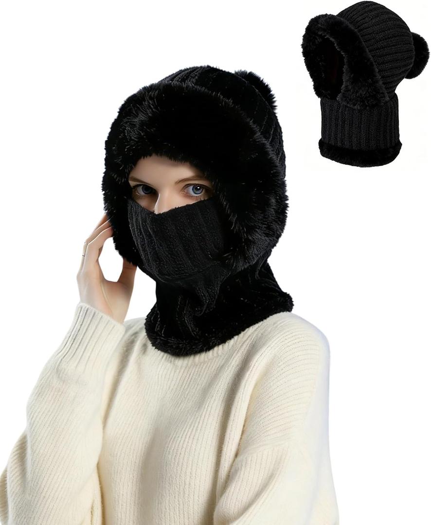 3 in 1 Beanie Hat with Scarf and Mask,Balaclava for Women,Women's Outdoors Windproof Scarf Hat,Essential for Going Out.