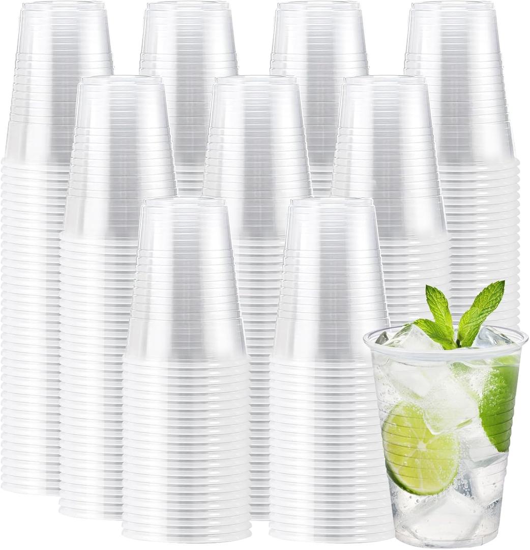 Lamosi 600 Pack 9 oz Clear Plastic Cups, Plastic Disposable Cups, Cold Drinking Water cups for Party, Wedding, Travel, BBQ, Picnic, Event (EXP 12/31/56)