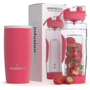 Infusion Pro 32 oz Fruit Infuser Water Bottle with Insulated Sleeve & 50 Recipe Fruit Infusion Water eBook : Bottom Loading, Large Water Infuser for More Flavor : Unique Gift Idea for Women (Tropic Paradise)