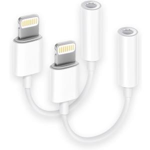 Apple MFi Certified 2 Pack Lightning to 3.5 mm Headphone Jack Adapter, iPhone Aux Adapter Converter Dongle Audio Cable Compatible with iPhone 14 13 12 11 X XS 8 7
