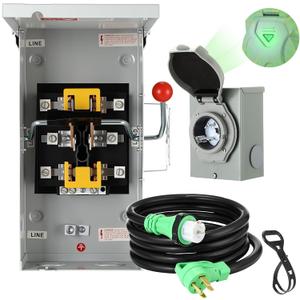 Kanayu 50 Amp Generator Transfer Switch Kit, Includes 100 Amp Manual Transfer Switch, Ss2-50r Inlet Box, 15 ft 14-50p to Ss2-50r Power Cord for Generator Winter Backup Indoor Outdoor Use, Etl Listed
