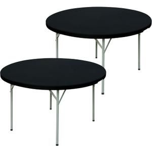 2 Pack Round Fitted Tablecloth 5ft Stretch Spandex Table Cover 60 Inch Black Washable Table Cloth Elastic Table Topper for Indoor and Outdoor