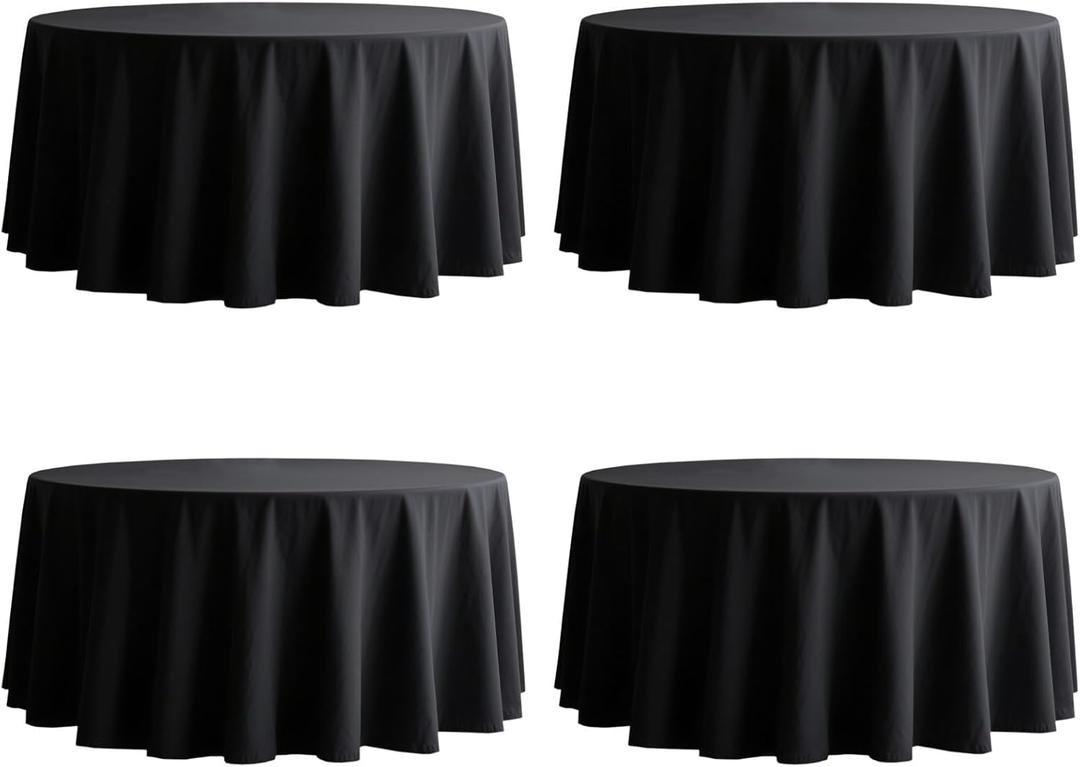 4 Pack Round Tablecloth 120 Inch Black Polyester Washable Fabric Table Covers for Party,Wedding,Dining Table Buffet Reception Banquet