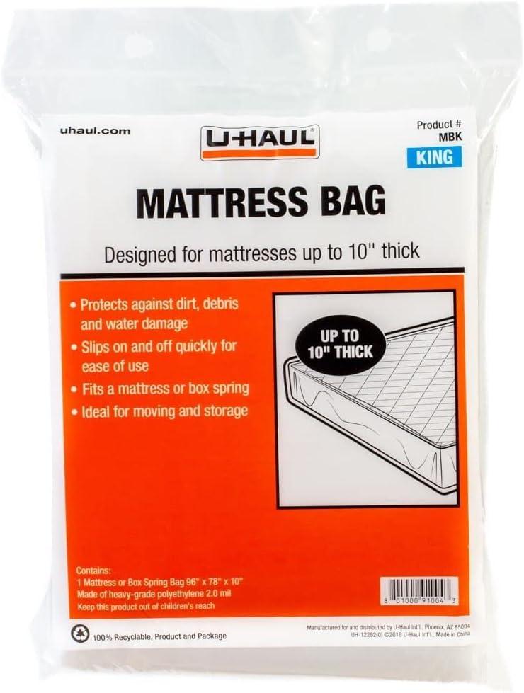 U-Haul Standard King Mattress Bag  Moving & Storage Cover for Mattress or Box Spring  96 x 78 x 10 (1-Pack)