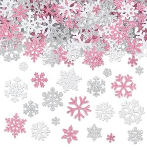 16pc  Snowflake Glitter Foam Stickers Winter Pink White Silver Snowflake Decals Self Adhesive Stickers for Winter Xmas DIY Crafts Greeting Cards Making Home Office School Party Decor