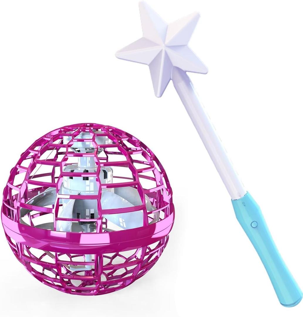 ATHLERIA Pink Flying Orb Ball with Wand,Cool Stuff Gadgets Christmas Birthday Presents Toys for Boy Girl Teens 6 7 8 9 10+ Year Old, Hover Boomerang Mini Drones for Kids,Flying Spinner