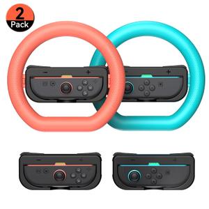 GagaKing 2 Pack Steering Wheels for Nintendo Switch 2 Joy Con(2025), Detachable Controller Racing Wheels for NS2 Mario Kart World/ 8 Deluxe, Comfortable Grip, Family Games Switch 2 Accessories (Blue-Orange)
