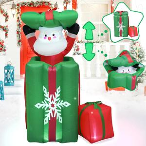 5FT Animated Christmas inflatables Santa Claus Decoration Christmas Blow Up Decor Pop Up Movable with LED Lights Indoor Outdoor Yard Graden Party Holiday Decoration