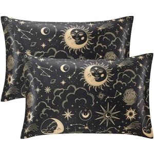 EXQ Home Satin Pillowcase for Hair and Skin King - Black Printed Silk Pillowcase 2 Pack 20x40 inches - Satin Pillow Cases Set of 2 with Envelope Closure, Gifts for Women Men