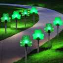 2*4 Pack LED St. Patricks Shamrock Pathway Lights for St. Patricks Day Decorations, Green Lucky Clover Pathway Stake Lights Outdoor Waterproof, UL Certified for Lawn Yard Walkway Irish Decor, Plug In
