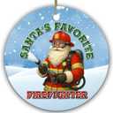 4 x Santas Favorite Firefighter Ornament Funny for Firefighters, First Responders Holiday Keepsake 2.9" Ceramic Ornament