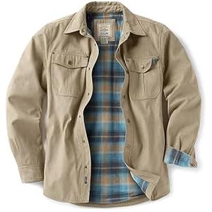 CQR Men's Flannel Lined Shirt Jackets, Long Sleeved Rugged Plaid Cotton Brushed Suede Shirt Jacket, Flannel Lined Seashore, Small