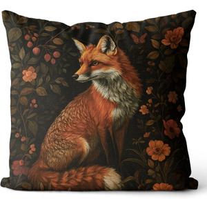 Vintage Dark Floral Fox Pillow Covers 18x18, Dark Cottagecore Decor, Moody Floral Botanical Fox Wild Animal Decorative Pillow Covers for Living Room Bedroom Home