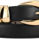 RISANTRY Leather Belt for Women Stylish Design with Gold Buckle Ladies Black Belt Perfect for Jeans Dresses (Black)