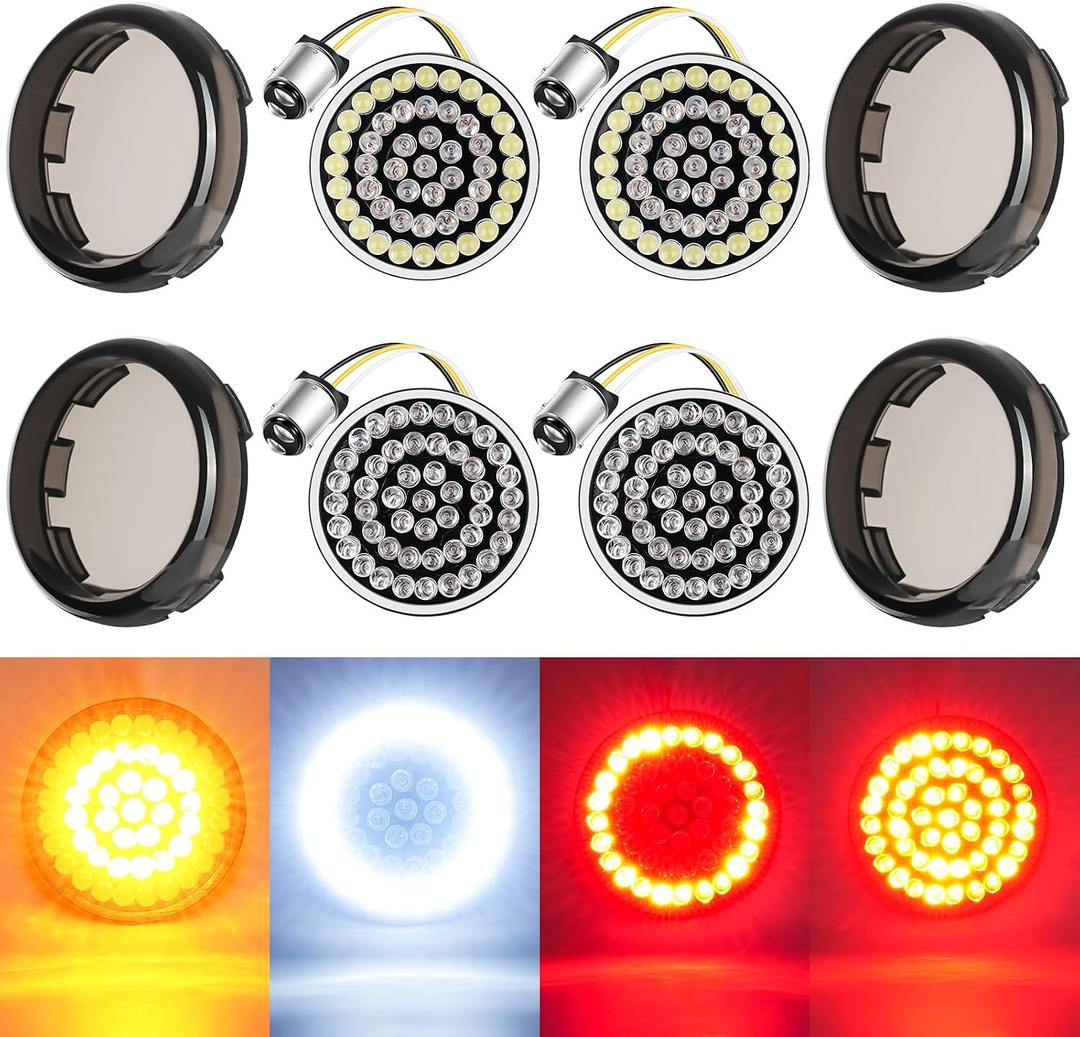 PBYMT 48LEDs Turn Signals, 2inch Front Rear Turn Signals Light with 4 Smoke Cover Compatible with Harley Davidson Dyna Softail Sportster Iron 883 Touring Road King Street Glide Road Glide 1986-2024