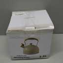 LONFFERY Tea Kettle for Stove Top, 2.5 Quart Whistling Tea Kettle, with Food Grade Stainless Steel and Wood Pattern Folding Handle, Creamy White