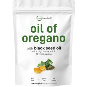 Micro Ingredients Oil of Oregano Softgels, 150 Count | 2 in 1 Formulated with Black Seed Oil | 4X Strength Carvacrol & Thymoquinone | Plant Based, Non-GMO