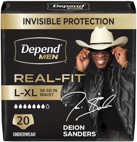 Depend Real Fit Incontinence Underwear for Men, L/XL, 26 Count | Grey, Disposable, Adult Diapers for Men, Invisible Protection