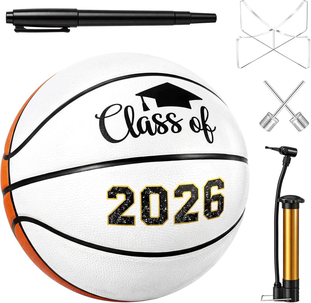 Senior 2027 Graduation White Autograph Blank Soccer Ball Size 5 Official, Acrylic Stand, Signature Pen for Graduation 2027 Night Gifts