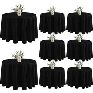 Fitable 8 Pack Black Table Cloths 120 Inch Round  Stain Resistant and Washable Tableclothes, Polyester Fabric Table Covers for Wedding, Party, Banquet, Formal Events