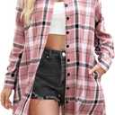 Womens Buffalo Plaid Flannel Shirt Jacket Long Sleeve Collar Button Down Shacket Coats Lightweight Tops (X-Large, 2 Pink Plaid)