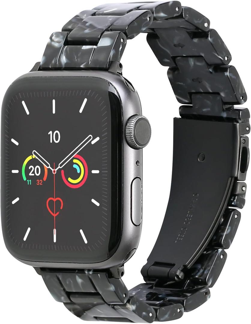 MAIRUI Resin Watch Band Compatible with Apple Watch for Women Men 41mm/40mm/38mm Series 9/8/7/6 SE Slim Bands Strap Bracelet Wristband for iWatch 5/4/3/2/1/Ultra/Ultra 2(Black)