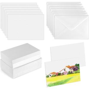100 Sheets Blank Watercolor Cards with Envelopes, 3.94x5.98 Inch Watercolor Cards Paper Cardstock 140lb/300GSM Heavyweight Moisture Activated Adhesive Envelopes for Painting Invitations Art Supplies