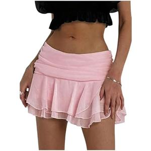 MakeMeChic Women's Cute Mini Skirt Tiered Layer Ruffle Sheer Flared Rave Party Going Out Skirts XS