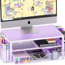 OPNICE Desk Organizers and Accessories, 2-Tier Computer Monitor Stand Riser with Drawer and 2 Pen Holders, Laptop Stand, Office Desk Accessories & Office Decor for Women, Purple