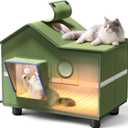 Heated Cat Shelter for Outside, Large Outdoor Cat House with Roof Window and Cozy Cushion, Weatherproof Foldable and Easy Assembly Design, Ideal for Stray and Feral Cats