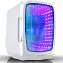 Frigidaire Gaming Light Up Mini Beverage Refrigerator, 6 can, 4 liters, Cooler with large see through door and LED lights Perfect for Gaming Experience, Home, Office, or Cars.12V Charger (White)