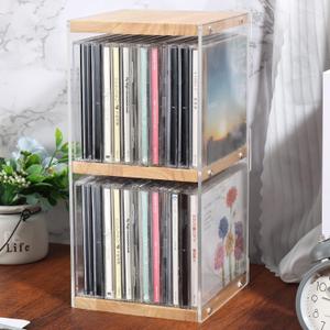 Rainmae CD Holder Desk Rack Organizer, Wooden CD Holder Stand, CD Storage Rack, Game Disc Display CD Organizer Desk Stand Protection Storage Cube, Fit for Theatre Room Collectibles Holds 24 CD Case