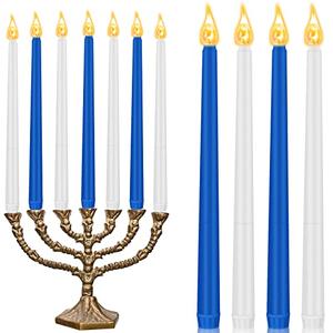 CHENGU 12 Pcs LED Taper Candles Flameless Battery Dripless Dinner Candles for Thanksgiving Day, Weddings, Church, Hanukkah, Christmas, Autumn, New Year Celebration(Blue,Taper)