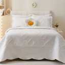 Cmfshape Oversize King Bedspread 120"x120",3 Piece California King Quilt,Lightweight Quilt Set for All Season,Modern Coin Pattern Bedding Set White