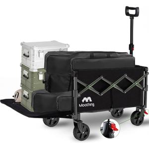 Collapsible Wagon, Wagons Carts Foldable with Tailgate Extended, Folding Wagons 360lbs Heavy Duty, Portable Lightweight Utility Wagon Cart for Grocery, Camping, Garden, Sports, Black D (Black D Handle)